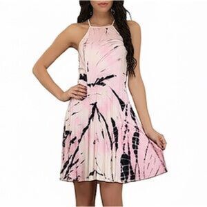 Altar’d State Pink & Black Tie-Dye Halter Sleeveless Summer Dress Size Small